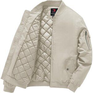 Men's Sliver Grey Windproof Quilted Bomber Jacket Coats Warm Winter Outwear